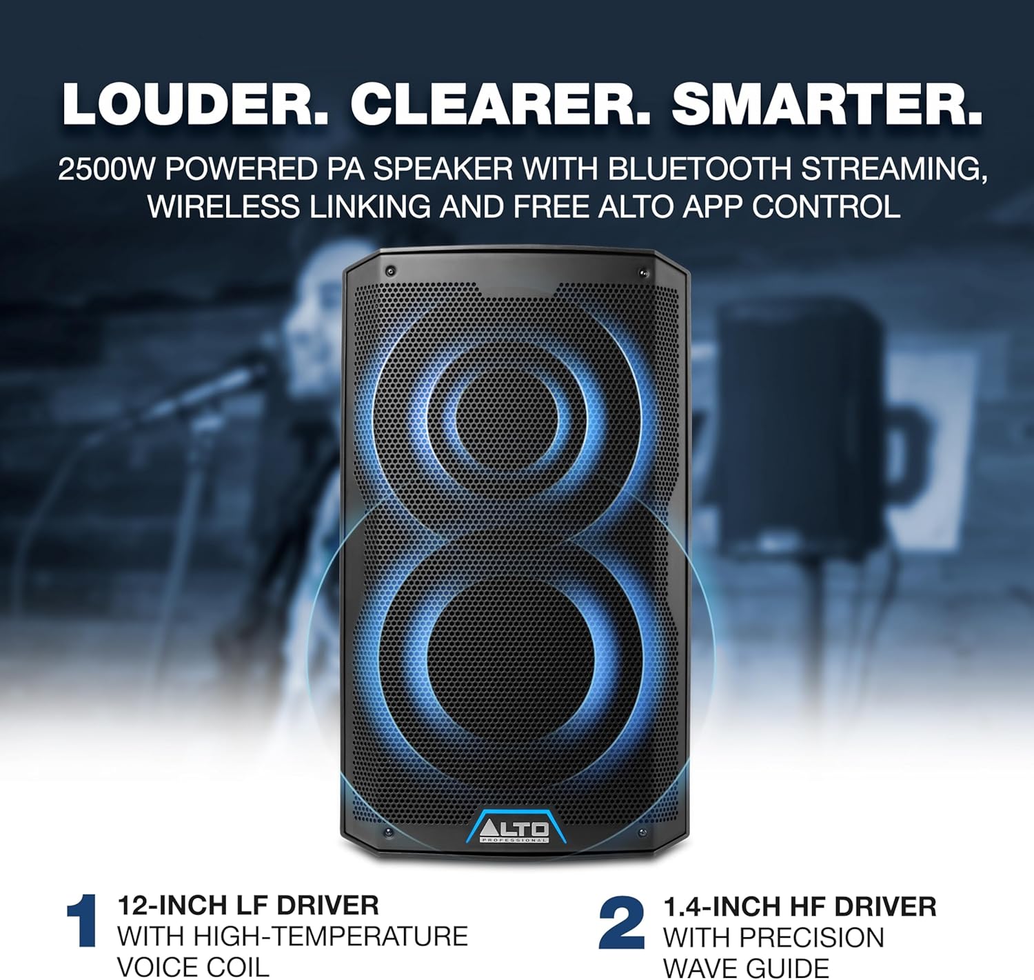 ALTO TS412 2500W 12-Inch Powered PA Speaker with 3 Channel Mixer, Bluetooth Streaming, Wireless Loudspeaker Linking