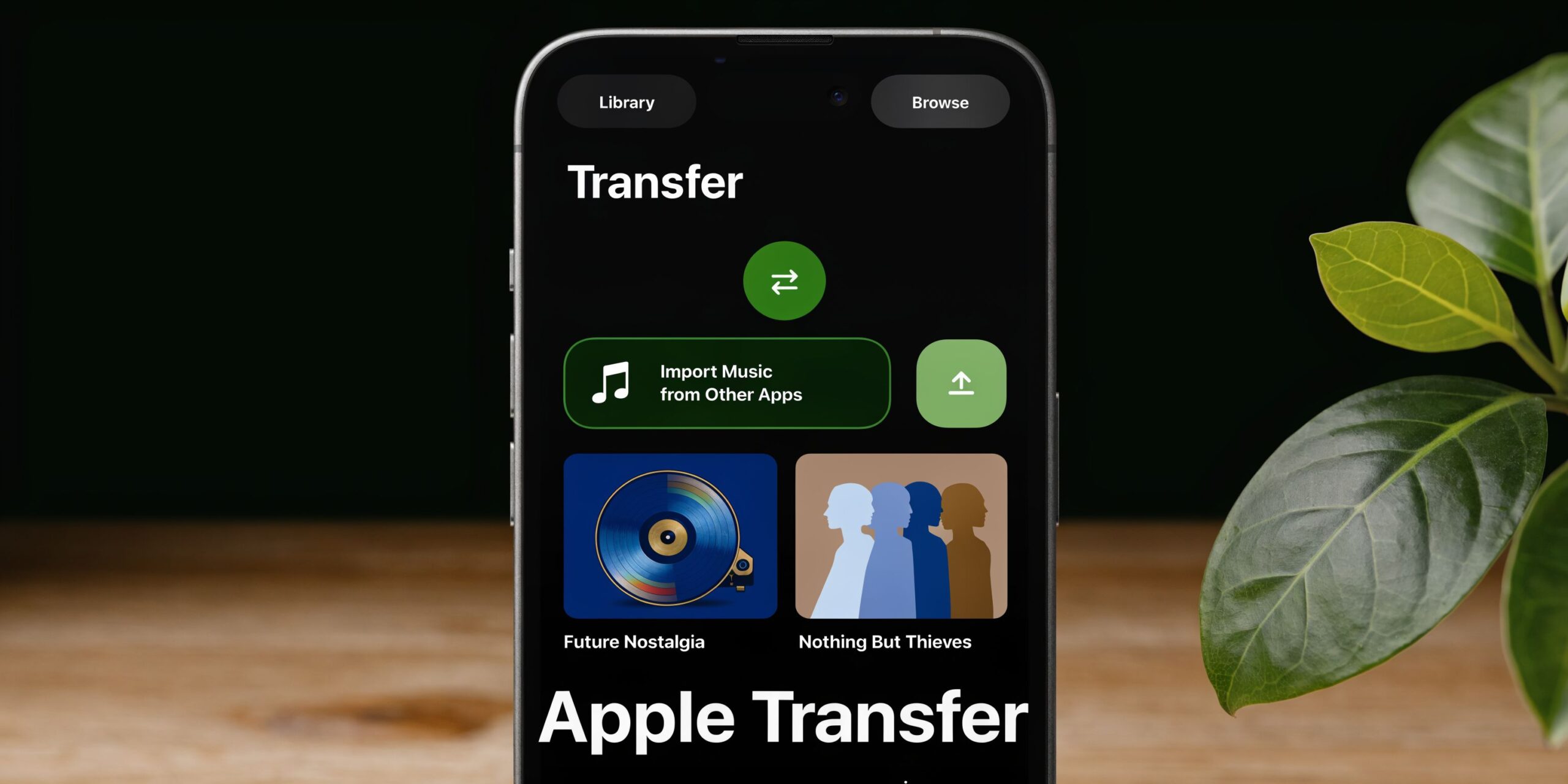 A smartphone screen displaying a music transfer application with options to import music from other streaming platforms.