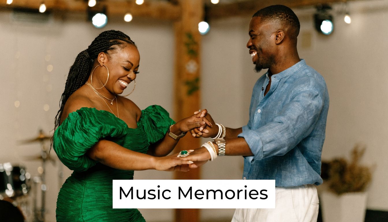 A joyful couple dancing together during an elegant wedding celebration, captured in a warm, romantic moment.